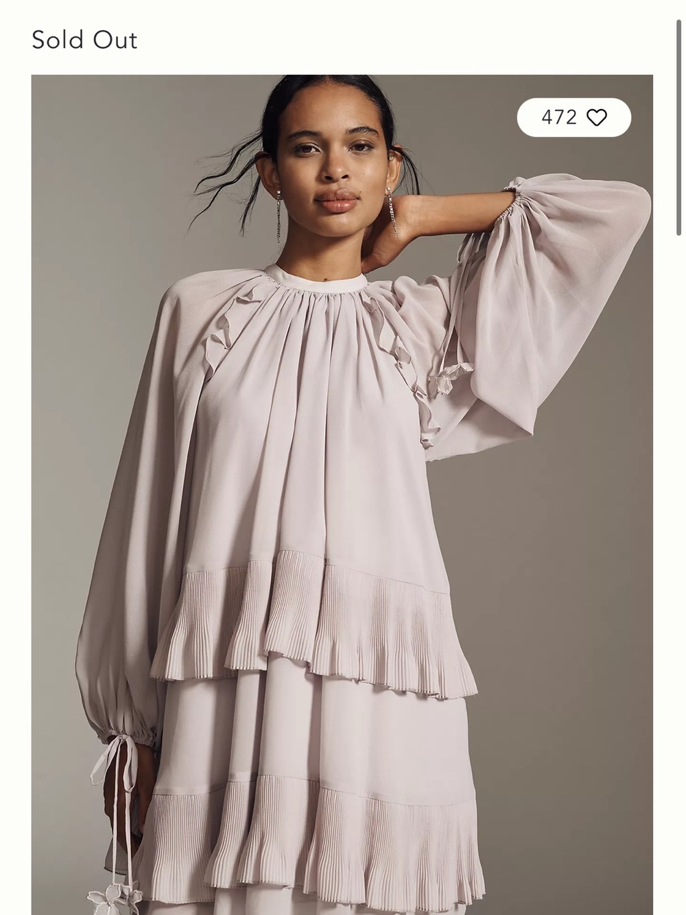 Anthropologie Pleated Tiered Blouson Sleeve Mini Dress in Dusty Pink’s